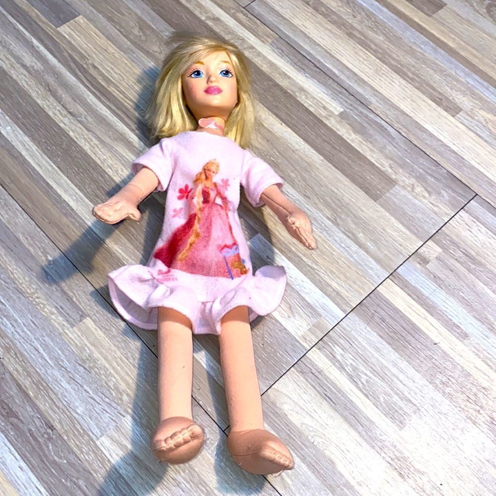 Barbie vintage plush doll with vinyl head Mattel Barbie doll pink night gown euc